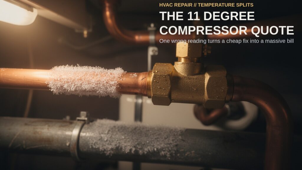 The 11 Degree Compressor Quote. A frosted copper cooling coil and brass expansion valve shown in extreme close-up.